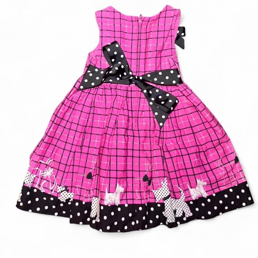 Bonnie Jean 3T Pink Scottie Dog Dress Black Polka Dot Party Easter - Picture 2 of 7